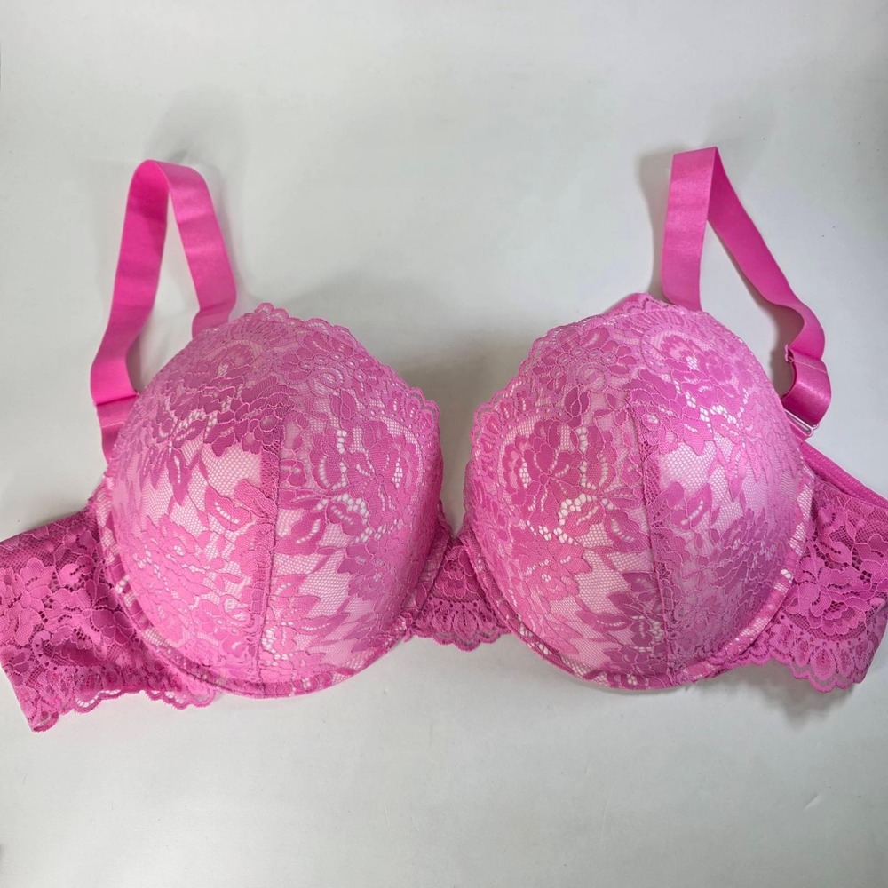 Curve Muse Pink Floral Lace Underwire Padded Full Coverage Bra 46DD